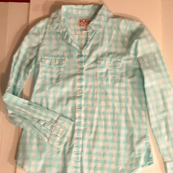 Old Navy Tops - 🍋Plaid shirt by old navy summer weight acquamarine in women's small🍋3/$25🍋